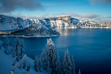 Winter Forest Crater Lake Snowy Mountain Landscape Photograph Oregon Pacific Northwest Mountain...