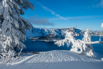 Winter Forest Crater Lake Snowy Mountain Landscape Photograph Oregon Pacific Northwest Mountain Trees © jdphotopdx