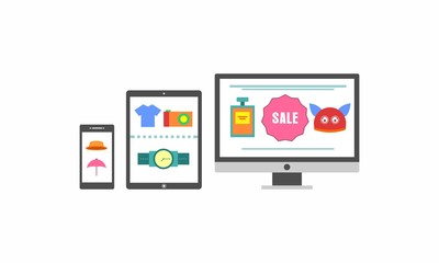 Online Shopping Landscape Banner Purchase Time in shop for Website Banner, Landing Page, Info Graphic , poster in flat design
