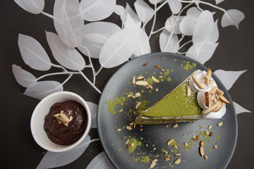 red bean and matcha green tea cake