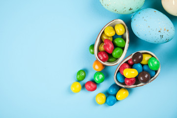 Easter eggs on blue background