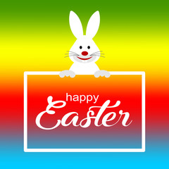 Colorful Happy Easter greeting card with rabbit. 