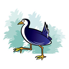 Obraz premium water hen running over tree bush vector cartoon