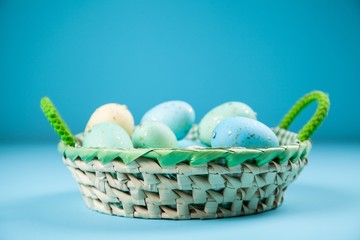 Easter eggs on blue background