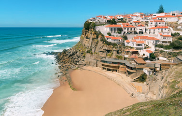 Beautiful coastal view of  Azenhas do Mar, a tiny coastal town near Sintra, Lisbon. Praia  Azenhas...