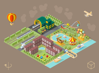 Fototapeta premium Build Your Own City . Set of Isolated Minimal City Vector Elements on Dark Background
