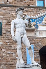 David by Michelangelo replica statue in Piazza della Signoria, Florence, Italy