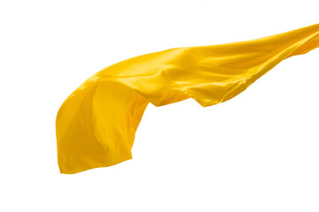 Smooth elegant transparent yellow cloth separated on white background.