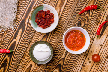 assorted sauces top view