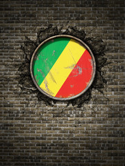 Old Republic of Congo flag in brick wall