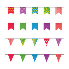 Garland with colorful flags. Carnival or fair flags on white background. Decoration for party, birthday, festival