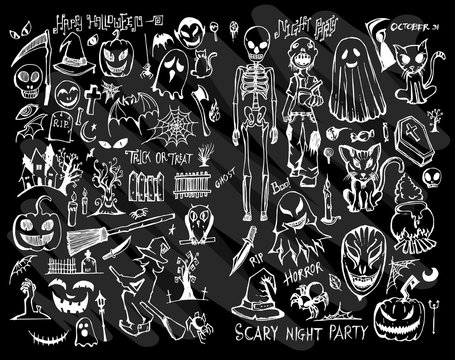 Hand drawn doodle vector halloween set on Chalkboard eps10