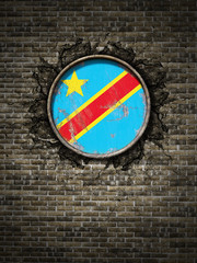 Obraz na płótnie Canvas Old Democratic Republic of Congo flag in brick wall