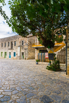 Areopoli, the traditional village of Mani in Peloponnese Greece. The paved square in the village
