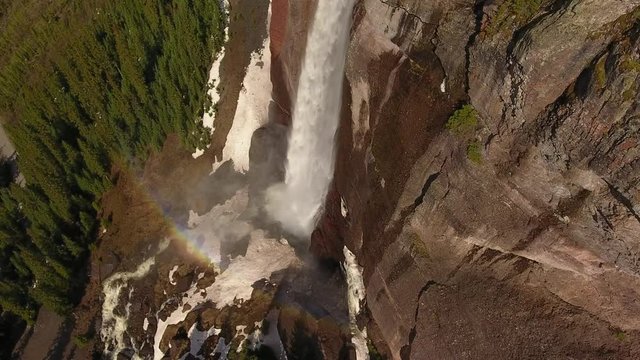 High Above Gigantic Colorado Waterfall with Rainbow