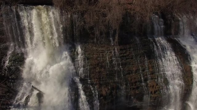 4k Aerial Winter Tennessee Waterfall Crest to Base 003 Close Boom Down