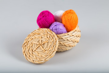 Handicraft and needlework concept. wool yarn concept.Colorful wool yarn on the white background.