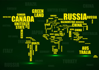 Typography colorful world map made of names countries. Vector