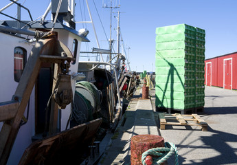 Laesoe / Denmark: View along the pier in the fishing port of Oesterby Havn on a sunny day in August © torstengrieger
