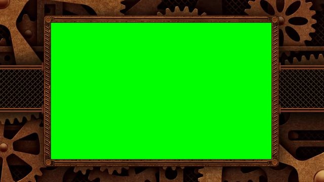 Steampunk frame with green screen area and rotation gears