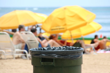 pick up garbage on the beach
