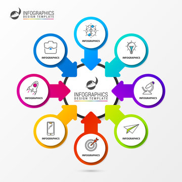 Infographic design template. Organization chart with 8 steps