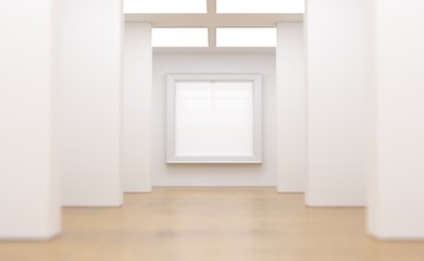 3D Rendering Of Realistic Light Room With White Photo Frame