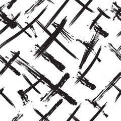 DOODLE LINES. PAINTED BRUSH GRUNGE ART. SEAMLESS VECTOR PATTERN. MONOCHROME BACKGROUND