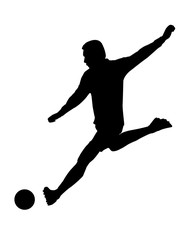 vector of silhouette soccer player kicking the ball