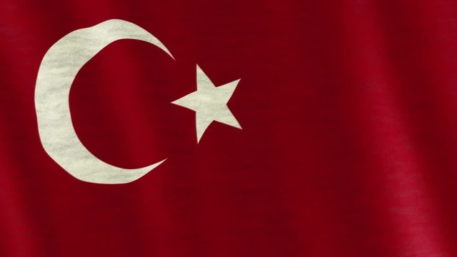 Closeup of Turkey flag blown in the wind.