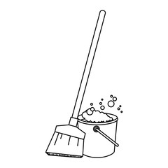 sweep broom with plastic bucket
