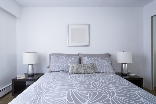 Modern bright bedroom interior design.