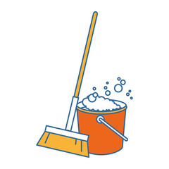 sweep broom with plastic bucket