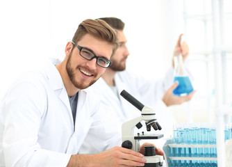 closeup. a biologist working in the laboratory