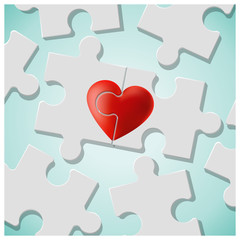 True love concept with pieces of red heart puzzle join together , vector , illustration