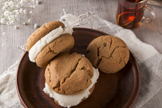 homemade shortbread cookie with ice cream sandwich