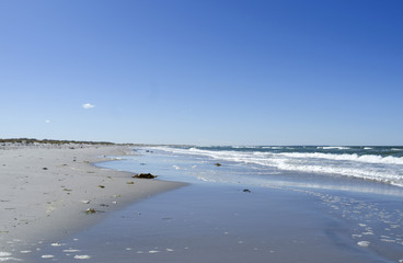 Laesoe / Denmark: Lonely sand beach at Storedal in the north-west of the beautiful Danish island in April