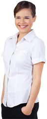 Happy Businesswoman Standing with Hands in Pocket - Isolated