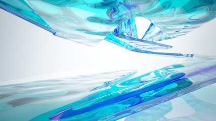 Abstract white and colored gradient glasses interior  with window. 3D illustration and rendering.