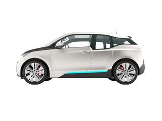 Modern electric car on the right gray 3d render on white background no shadow