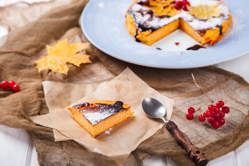 Autumn Cake Fragrant Pastry Pumpkin Cranberry Leaves