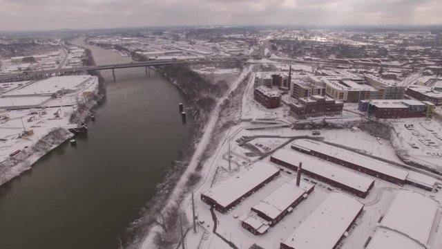Nashville Snow- Towards buildings next to river