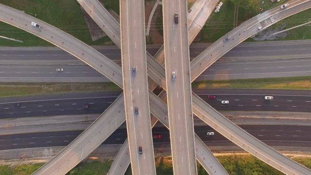 Descending Over Busy Interstate Mixmaster at Sunset