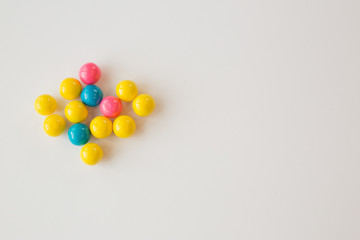 Colorful gumballs on a white background