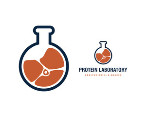Bottle Glass Lab with Meat Sign Symbol Logo Vector