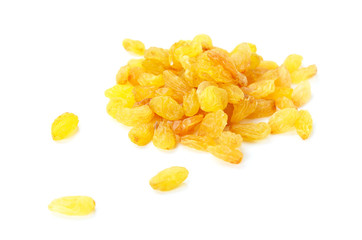 Raisins on the white background. Dried grapes.