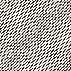 Vector Seamless Black and White Hand Drawn Wavy Lines Pattern..