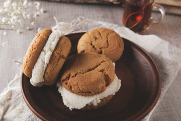 homemade shortbread cookie with ice cream sandwich