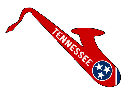 Saxophone Silhouette With New Tennessee Flag Icons
