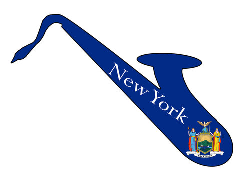 Saxophone Silhouette With New York State Flag Icons